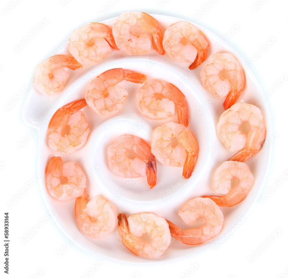 Shrimp on plate isolated on white