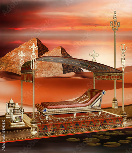 Egipska łódź i piramidy