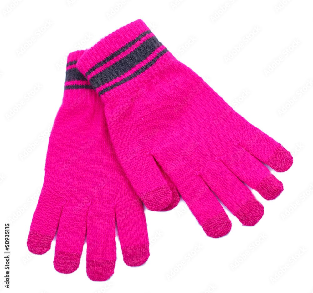 Woman knitted gloves, isolated on white Woman knitted gloves, isolated on white