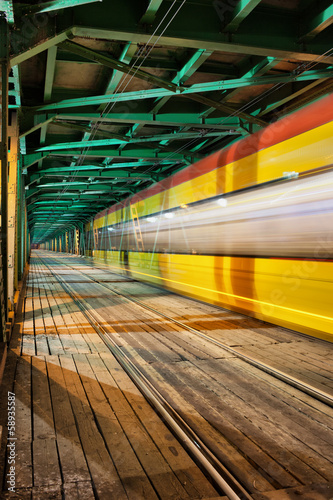 Abstract Tram Light Trail on a Bridge #58935587