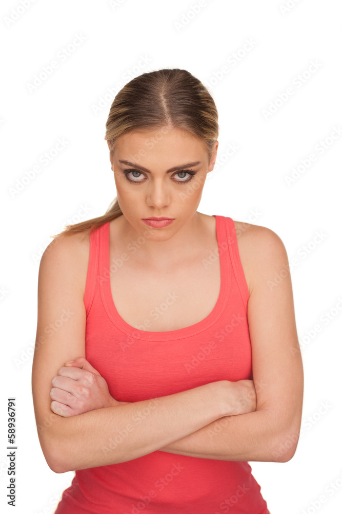 Portrait of a sulking woman on white background Portrait of a sulking woman on white background