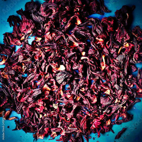 Background with dried hibiscus tea