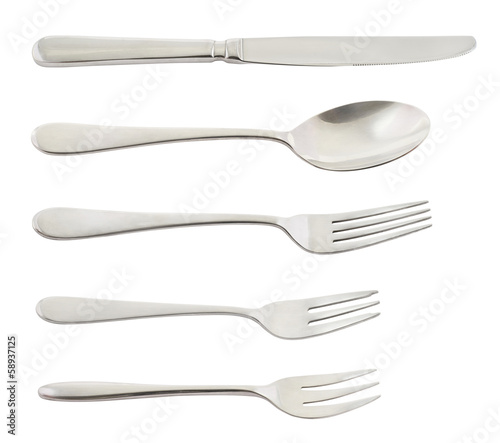 Set of steel metal cutlery isolated