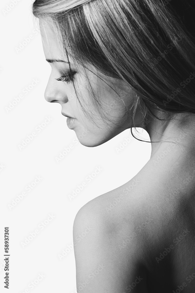 black and white portrait of young beautiful girl. black and white portrait of young beautiful girl.