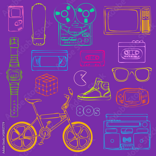 80s Retro objects outline