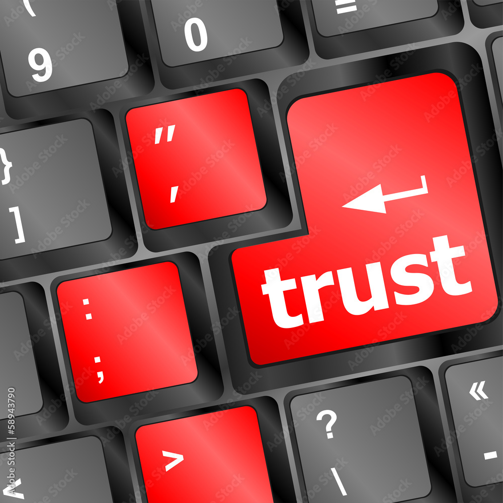 Computer keyboard with trust button, business concept Computer keyboard with trust button, business concept