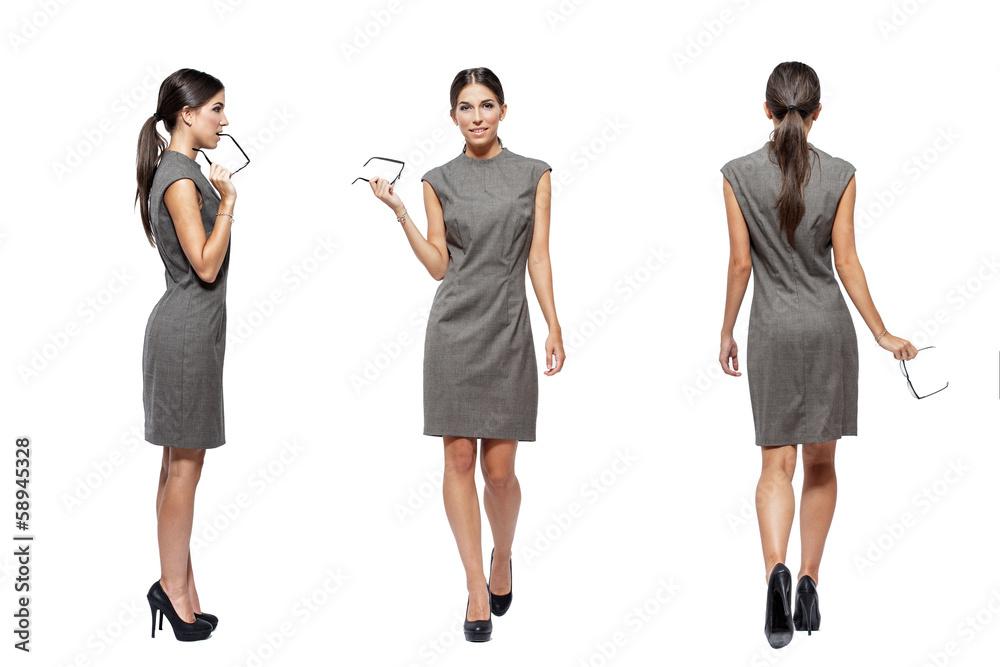 Fototapeta premium Businesswoman front side back view
