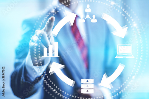 Online business management concept pointing finger