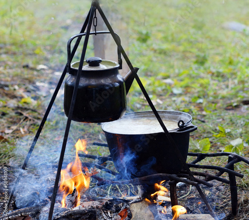 Food on a fire.