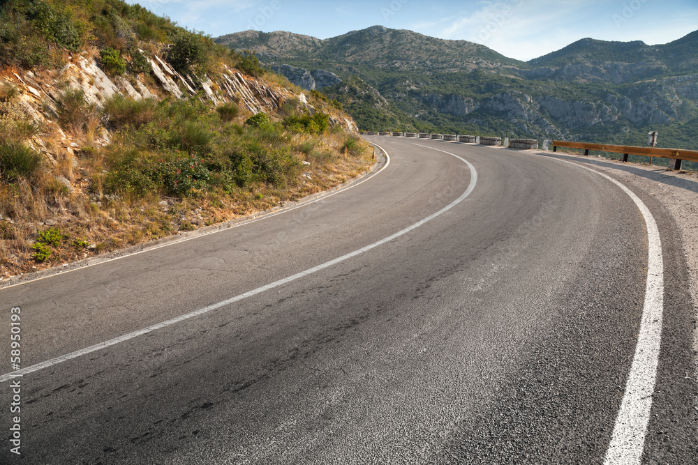 Rural mountain asphalt highway in Montenegro