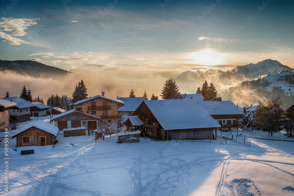 Naklejka premium village de montagne-Savoie