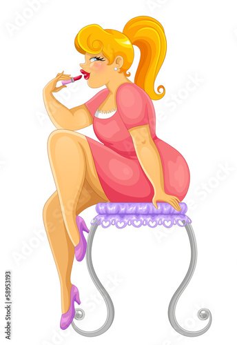 cute sexy curvy woman applying lipstick