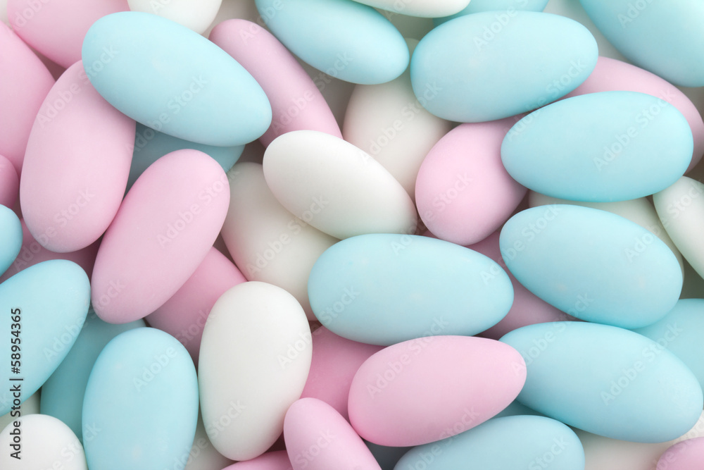 background of colored sugared almonds