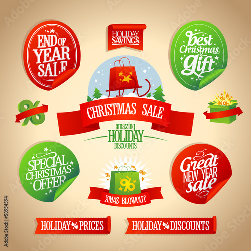 New year and Christmas sale designs and stickers collection in r