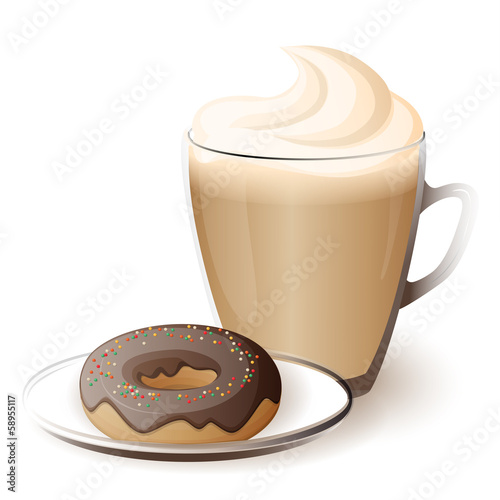 cup of cappuccino with donut