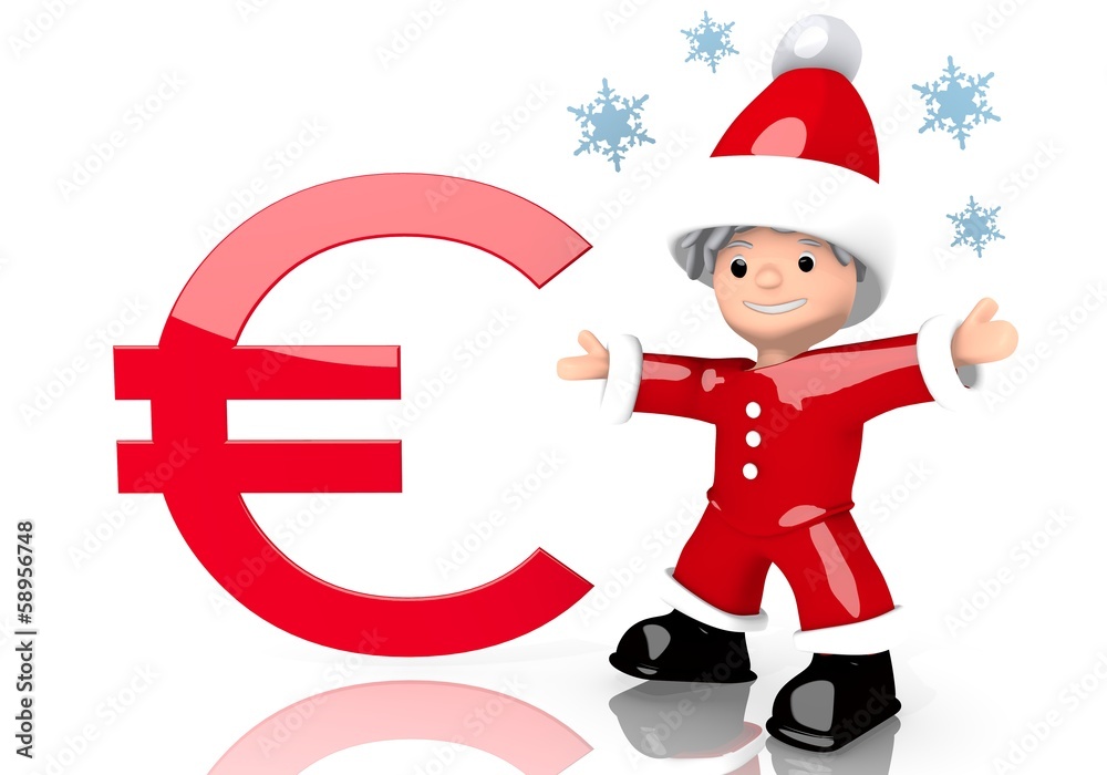 Euro symbol presented by mini santa claus Euro symbol presented by mini santa claus