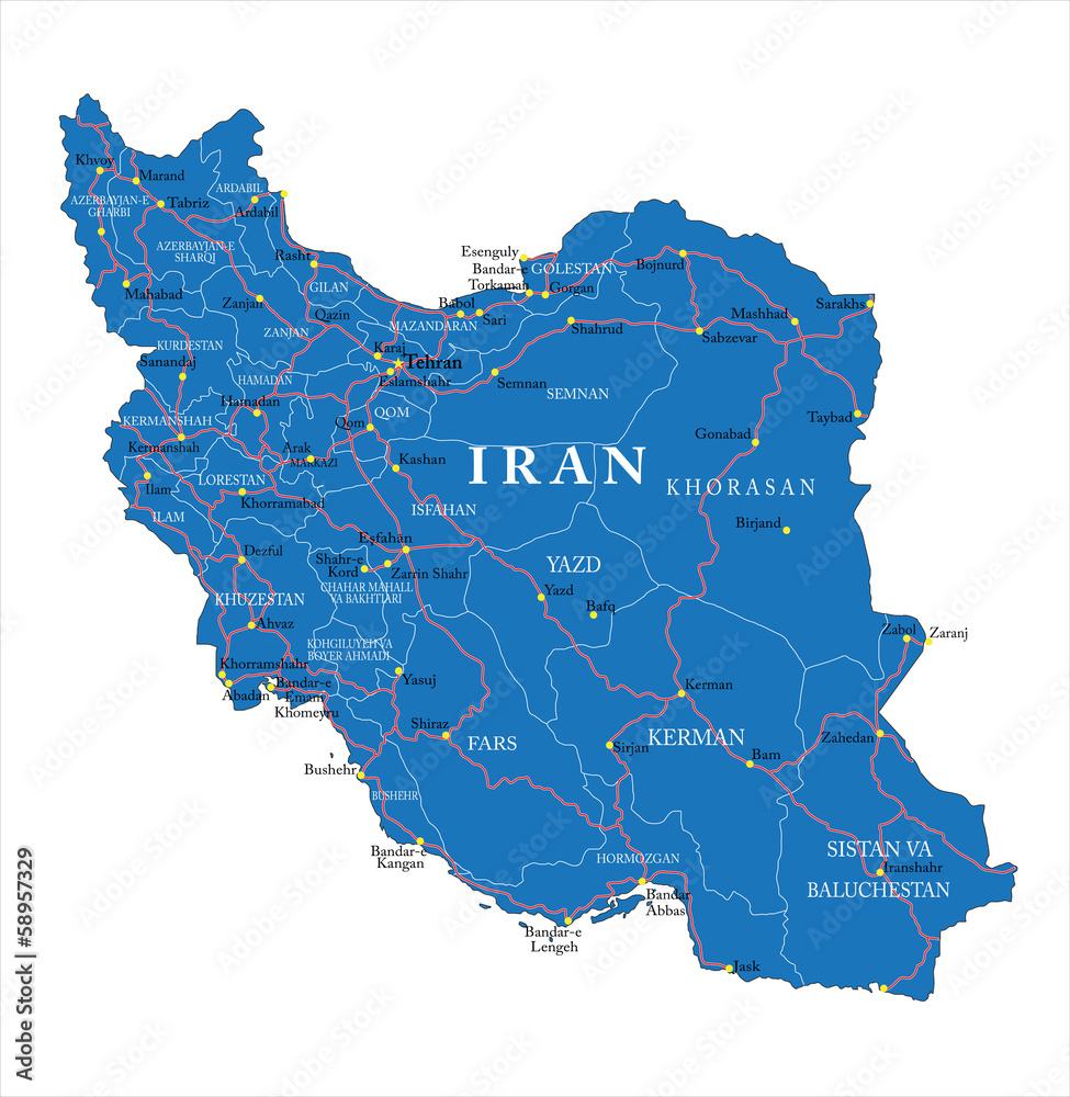 Iran political map Stock Vector | Adobe Stock