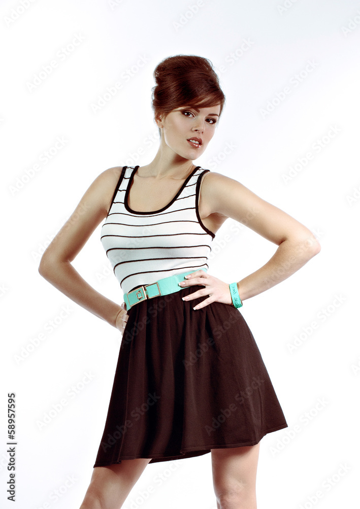 Portrait of beautiful young woman with makeup in fashion clothes Portrait of beautiful young woman with makeup in fashion clothes