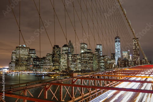 New York city night skyline from Brooklyn bridge
