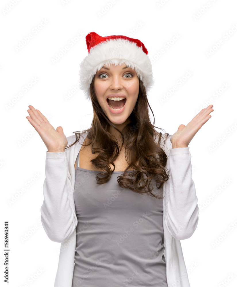 Half-length portrait of girl wearing Santa Claus cap Half-length portrait of girl wearing Santa Claus cap