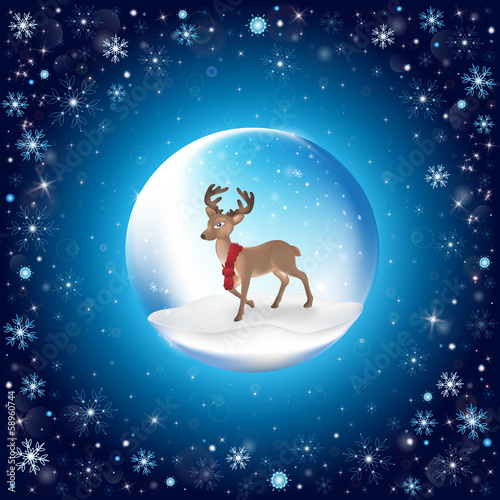 New Year's ball with Christmas deer with snowflakes