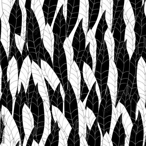 black and white seamless leaves