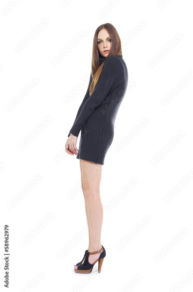 full length young Casual woman with long hair posing full length young Casual woman with long hair posing
