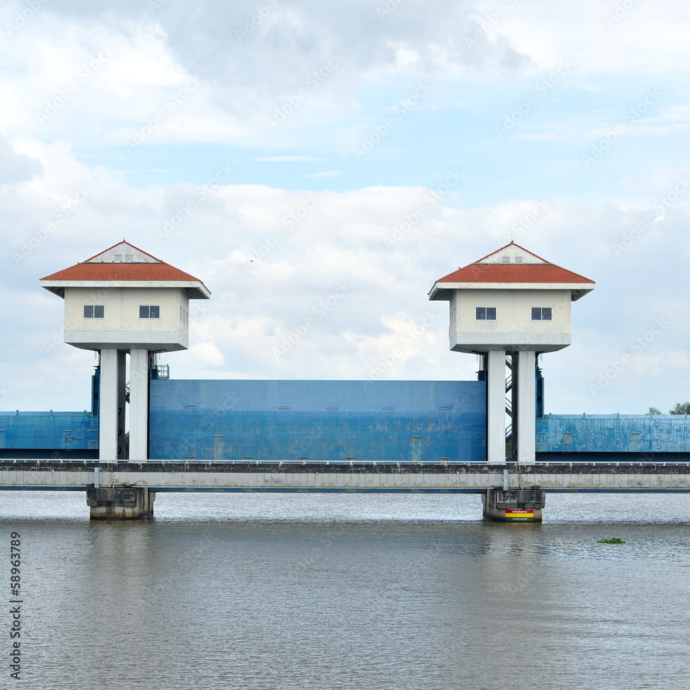 Landscape view, barrage towers in Thailand.