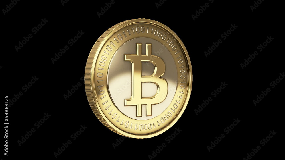 Golden spinning Bitcoin - loopable with alpha mask Golden spinning Bitcoin - loopable with alpha mask