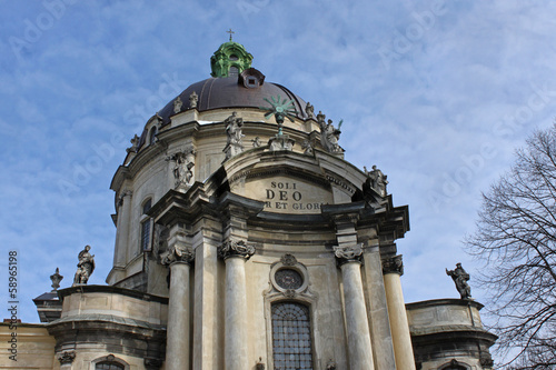 dome of the Dominican Church in Lviv at winter