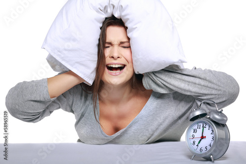 happy positive woman waking up  photo