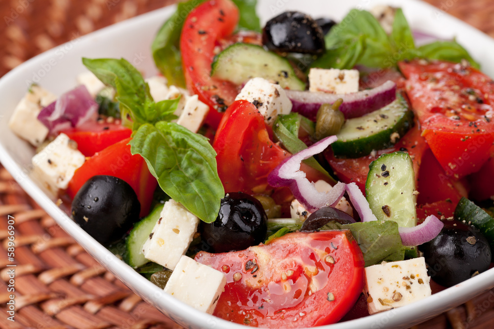 Greek vegetable salad with feta cheese