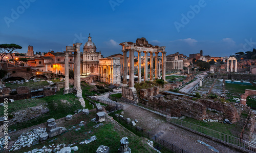 Panorama of Roman Forum (Foro Romano) in the Evening, Rome, Ital