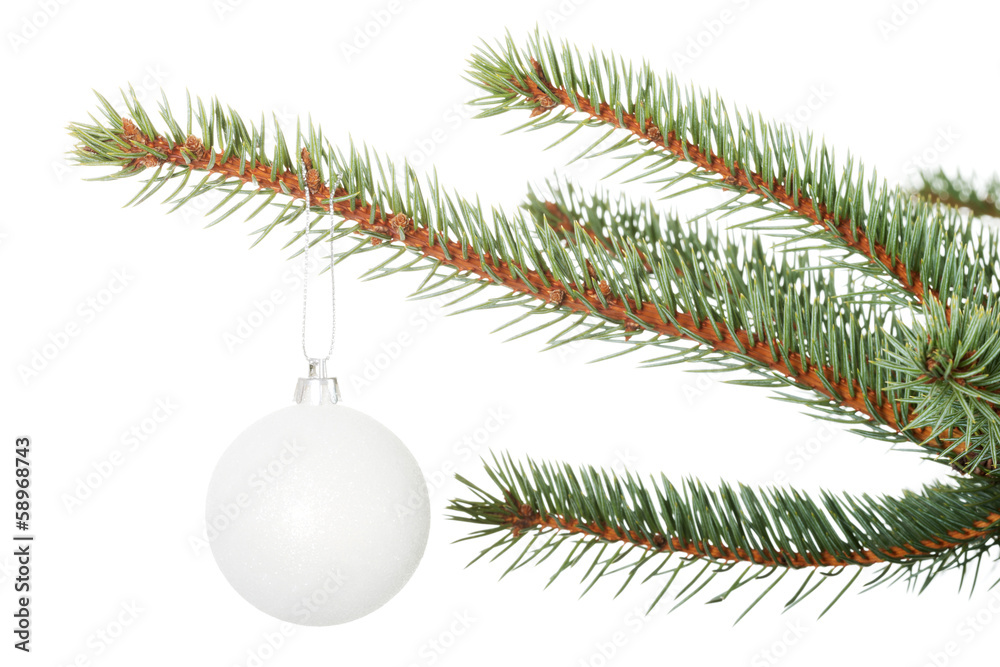 One separated christmas ball handing on a twig. One separated christmas ball handing on a twig.