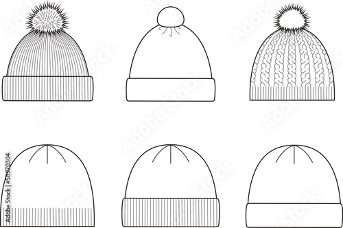 Vector illustration of winter caps. Knitwear