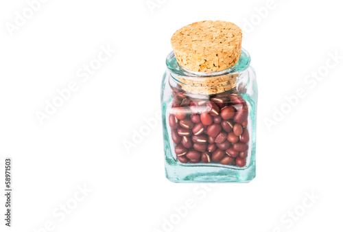 Azuki beans in a corked bottle