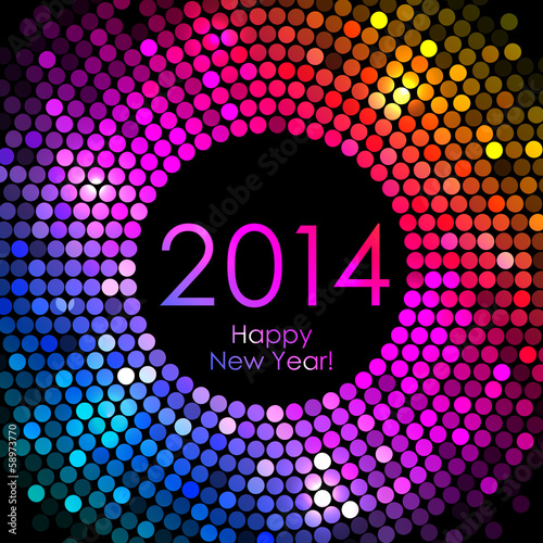 Vector - Happy New Year 2014 - colorful disco lights background