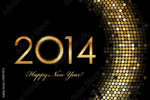 Vector - 2014 Happy New Year 2014 golden glowing photo