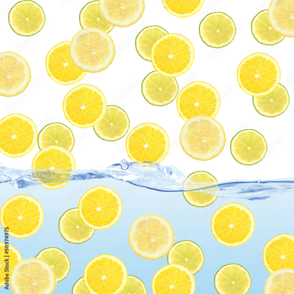 Fresh slices of lemons dropped into water