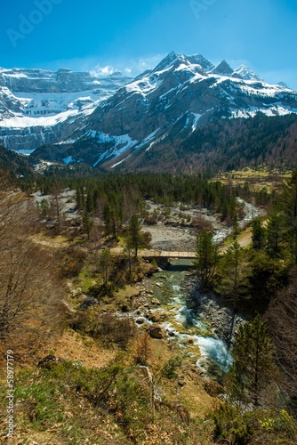 Fast river in Cirque de Gavarnie valley, France