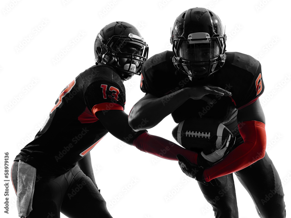 two american football players passing play action silhouette