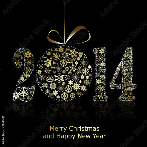 New 2014 year symbol on black backround. Christmas greeting card