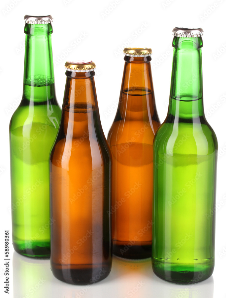 Coloured glass beer bottles isolated on white Coloured glass beer bottles isolated on white