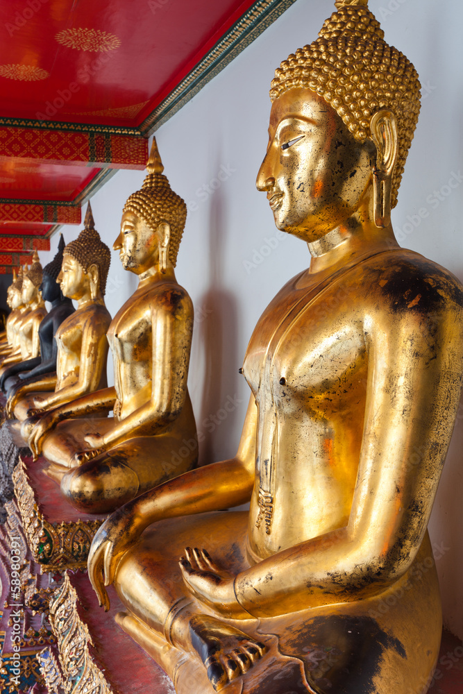 alignement de bouddhas à wat pho, Thaïlande alignement de bouddhas à wat pho, Thaïlande