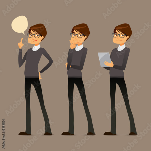 cute cartoon guy with glasses, in various poses
