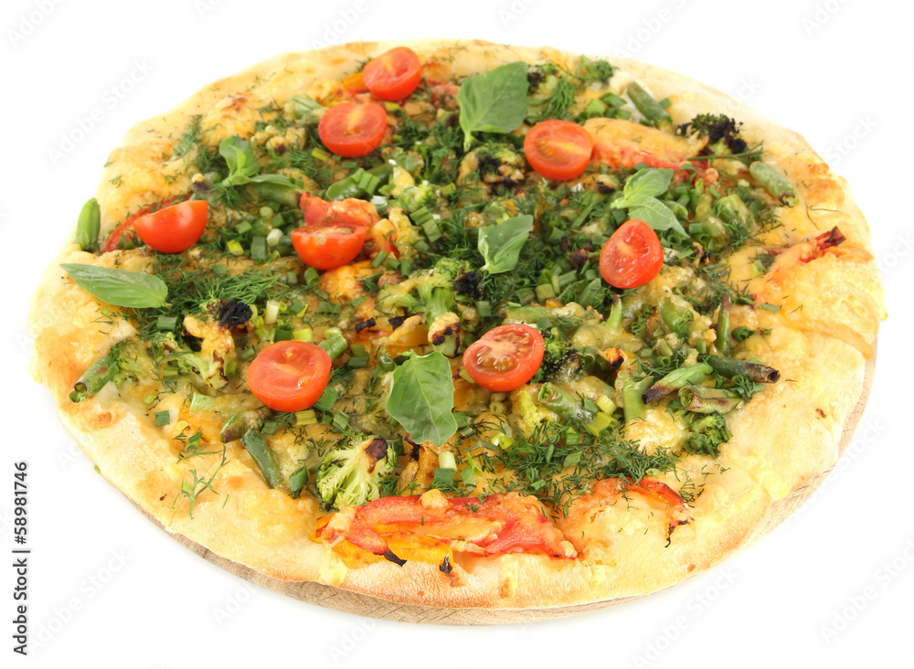 Tasty vegetarian pizza, isolated on white Tasty vegetarian pizza, isolated on white