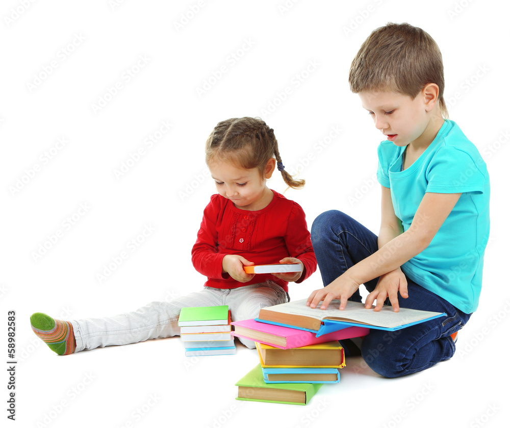 Little children with books isolated on white Little children with books isolated on white