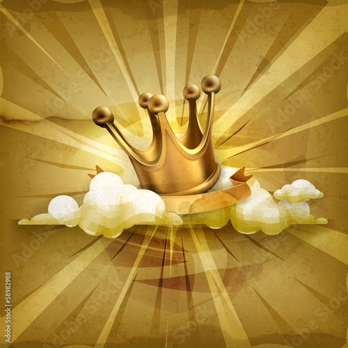 Gold crown, old style vector background