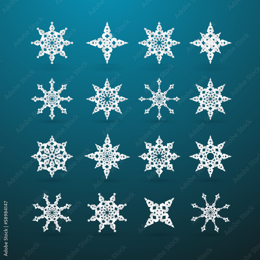Vector Paper Christmas Star Set on Blue Background Vector Paper Christmas Star Set on Blue Background