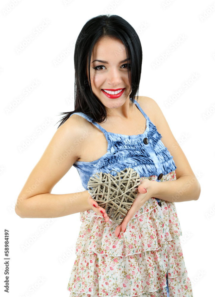 Attractive young woman with heart isolated on white Attractive young woman with heart isolated on white